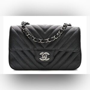 17B Mini Chanel Black Chevron Leather Shoulder Bag